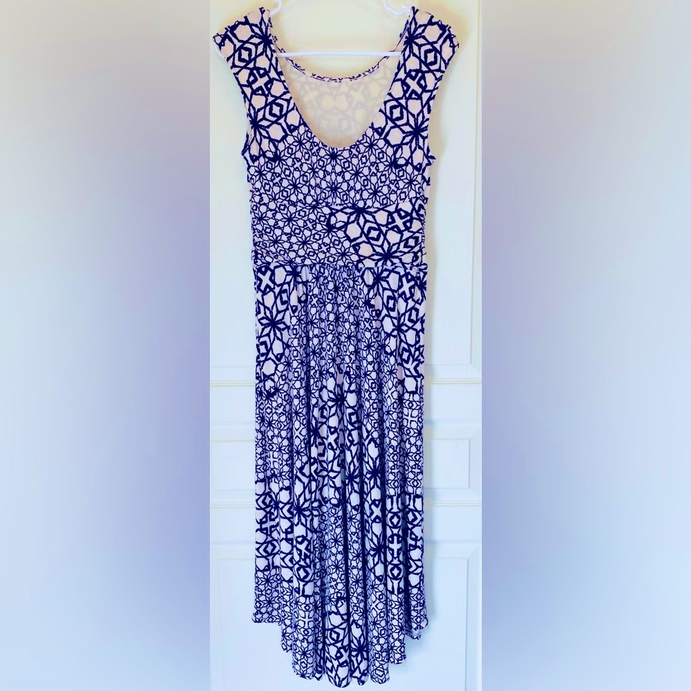 Anthropologie I Maeve Mallorca Sleeveless Midi Dress Ruched Waist Dipped Hem ZB1 - Picture 6 of 7